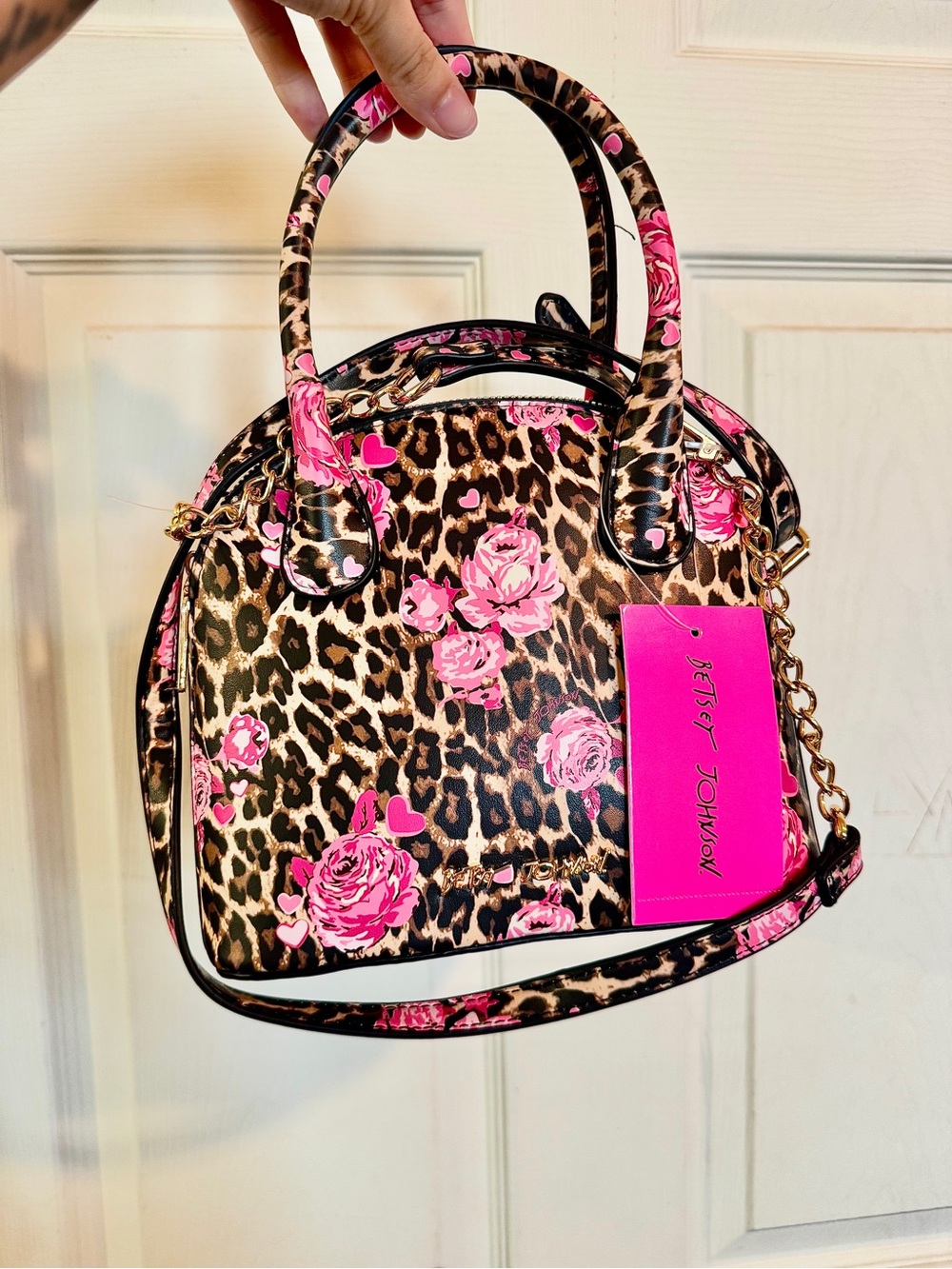 Betsey Johnson Leopard & Pink Roses New Purse